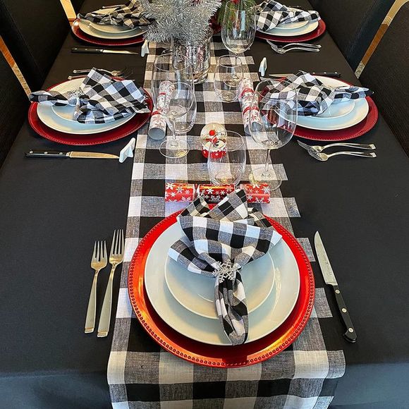Buffalo Check Table Runner 14 × 72 Inch Black White Plaid Reversible Checkered - Picture 4 of 6